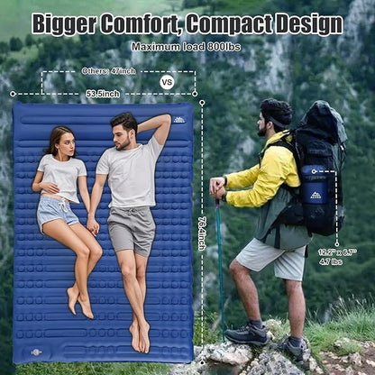 Double Sleeping Pad, Self Inflating 4.7'' Extra Thick for 2 Person Built-in Pump, Portable Camping Mattress Sleeping Mat for Backpacking Hiking Tent Travel