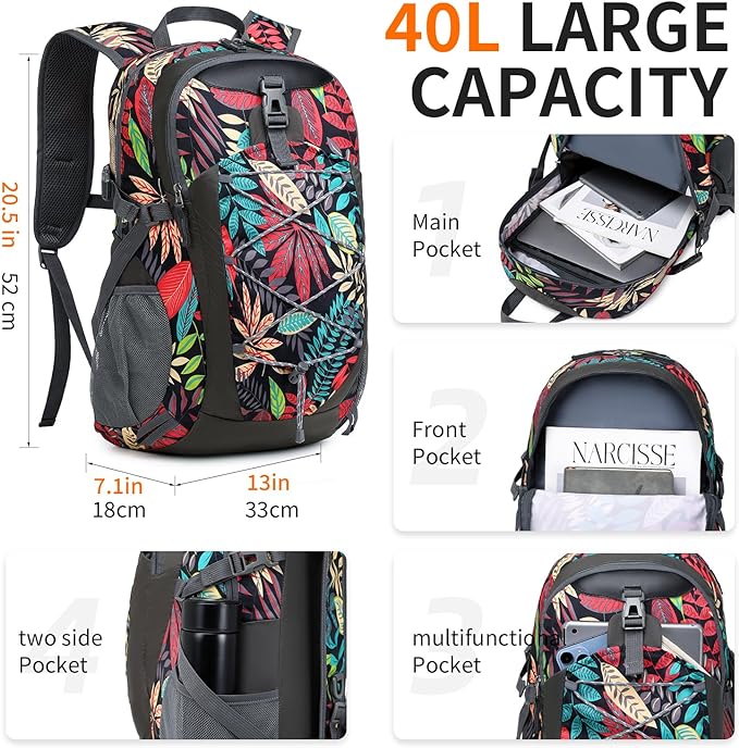 40L Hiking Backpack Lightweight Daypack Waterproof Travel Camping Backpack for Men Women Sport Packable
