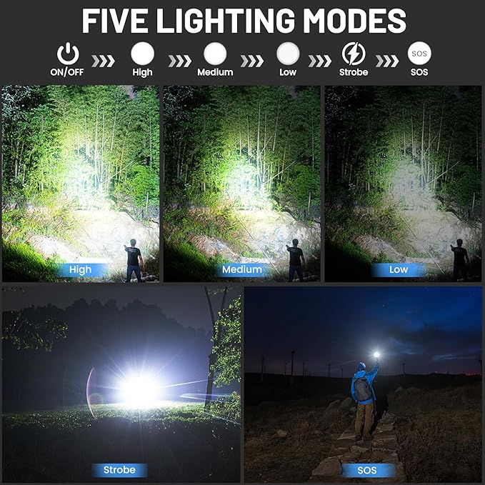 Rechargeable Flashlights - 2 Pack Super Bright Powerful Flashlight 990,000 High Lumens with 5 Modes - 12H Long Runtime & IPX6 Waterproof Brightest LED Flash Light for Home Outdoor Camping