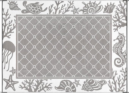 Vaukki Reversible Rugs, Plastic Straw Outdoor Doormat, Fade Resistant Plastic Outdoor Patio Mat, Lightweight Ocean Area Carpet for Patio, RV, Camping, Beach, Deck, Backyard and Picnic (Grey, 9'x12')