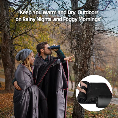 Outdoor Puffy Camping Blanket, Lightweight Down Alternative Puffy Printed Camping Large Ultra Warm Hammock Top Quilt Waterproof Blanket for Traveling Picnic Beach Party Cold Weather (black waves)