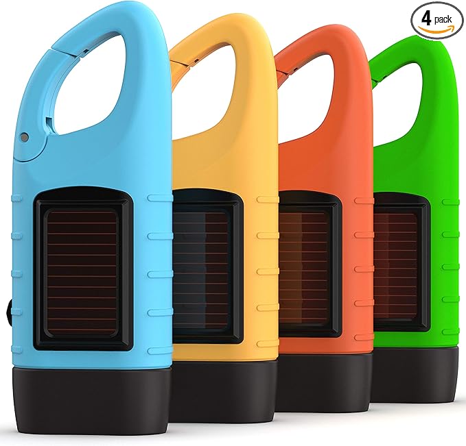 Swiss Safe Rechargeable Flashlight with Solar Power & Hand Crank : High Lumen LED's, Tactical Grip, Mini Keychain Carabiner for EDC & Outdoor Camping (Variety Pack)