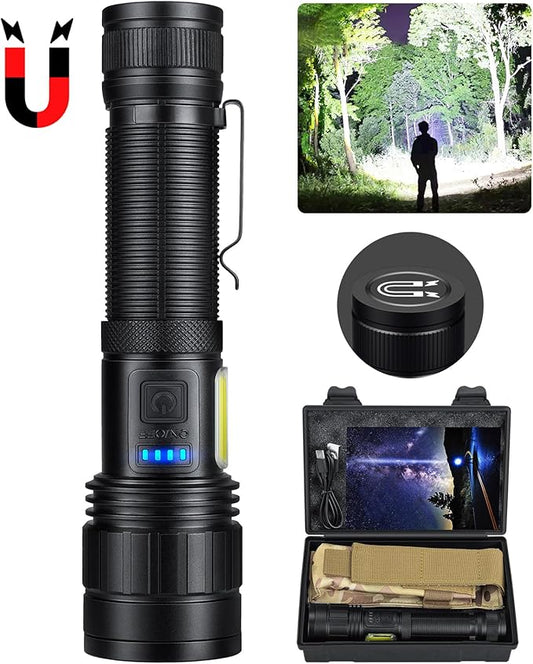 BERCOL Rechargeable Flashlights High Lumen, 990,000 Lumens Super Bright Magnetic Flash Light, 7 Modes with Cob Work Light, Powerful Led Flashlight with Holster for Camping, Emergencies, Home