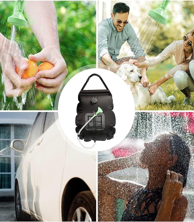 LYOUMEIT Solar Shower Bag 5 Gallon, Portable Shower for Camping, Camping Shower Bag, Solar Heating Shower Bag with Removable Hose and On-Off Switchable Shower Head