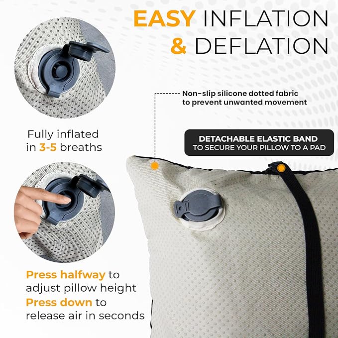 Hybrid Inflatable Pillow for Camping with Padding | Camping Pillows for Sleeping with Washable Cover | Backpacking Pillow Ultralight