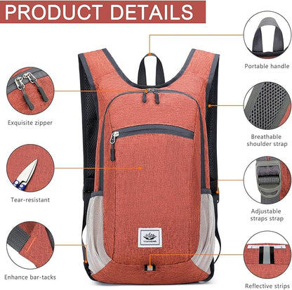 15L Lightweight Hiking Backpack Foldable Small Travel Backpack Packable Camping Backpack for Women Men (Dark Orange)