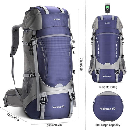 HOMIEE 50L Hiking Backpack Travel Bag Waterproof Camping Backpack with Rain Cover Lightweight Backpacking Backpack Rucksack