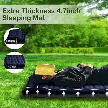 Sleeping Pad for Camping, Thick 4.7 Inch Ultralight Inflatable Sleeping Mat with Built-in Pump,Portable Air Mattress with Pillow for Camping, Backpacking, Hiking,Tent,Dark Blue