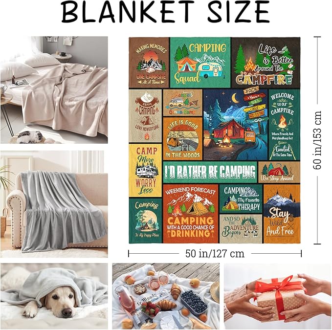 Camping Lovers Gifts, Camping Gifts for Women/Men, Camping Throw Blanket 60"X50", Blanket for Camping, Camping Gifts, Camper Gifts, Gifts for Campers, Rv Gifts for Women Birthday Christmas