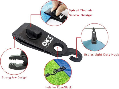ORXPLUS TOOLS 4pcs Thumb Screw Tarp Clips with Hook Tent Clips Awning Clamp Set Tent Clamps for Camping Canopies, Car Cover, Winter Boat Cover, Pool Cover, Sun Shade