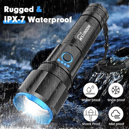 Rechargeable LED Flashlights High Lumens, 220000 Lumens Super Bright Flashlight with 5 Modes,IPX7 Watarproof, Powerful Handheld Flash Light for Home Camping Emergency(2 Pack)