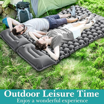 Camping Sleeping Pad，Camping Mattress 2 Person with Pillow Built-in Pump，Portable Sleeping Bed Compact for Camping Hiking Backpacking Outdoor(Grey-Full)