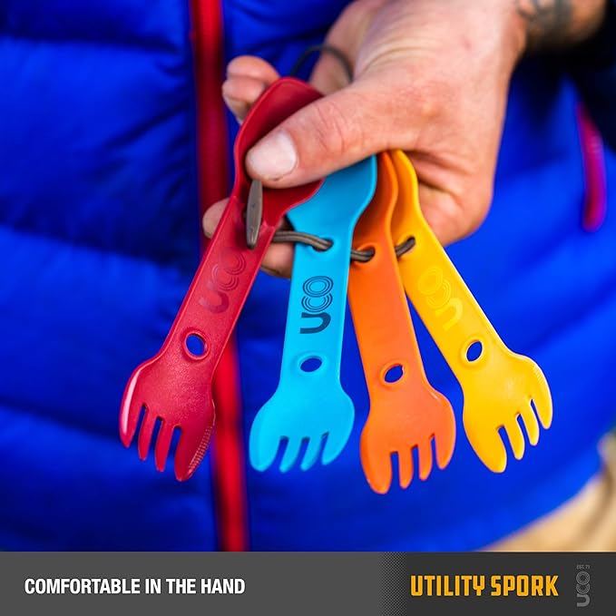 UCO Utility Spork 3-in-1 Combo Spoon-Fork-Knife Camping Utensil, 4-Pack