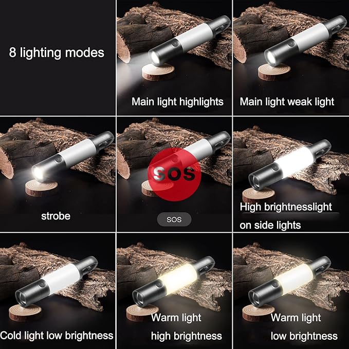 poyoelf Zoomable Led Flashlight with COB Sidelight with Magnetic Hook,Rechargeable EDC Small Lantern Flashlight,Waterproof,Tactical Portable Handheld Torch for Camping,Hiking,Emergency,Home Use(Grey)