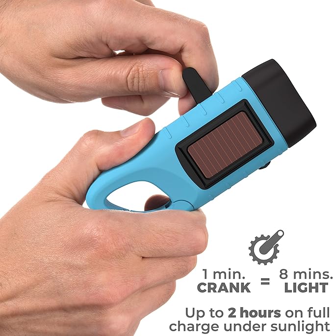 Swiss Safe Rechargeable Flashlight with Solar Power & Hand Crank : High Lumen LED's, Tactical Grip, Mini Keychain Carabiner for EDC & Outdoor Camping (Variety Pack)