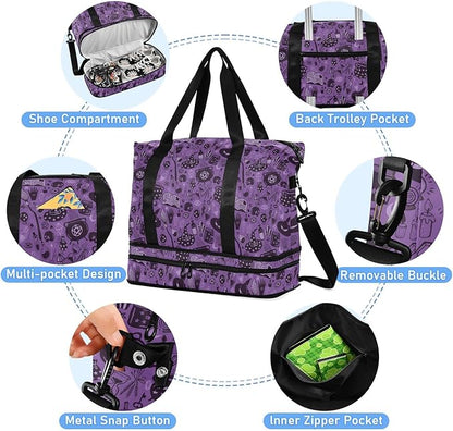 Halloween Witch Sports Gym Bag with Waterproof Dry Wet Pocket, Travel Duffel Bag for Women Men，Workout Bag Fits Yoga, Swimming