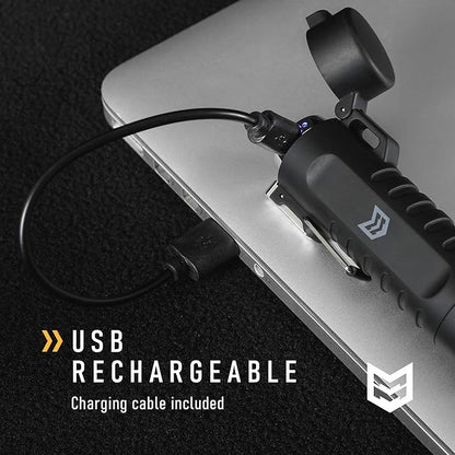 Mission Made Tactical Torch with Plasma Flameless Lighter Windproof Waterproof Electric Dual Arc Rechargeable USB Cord
