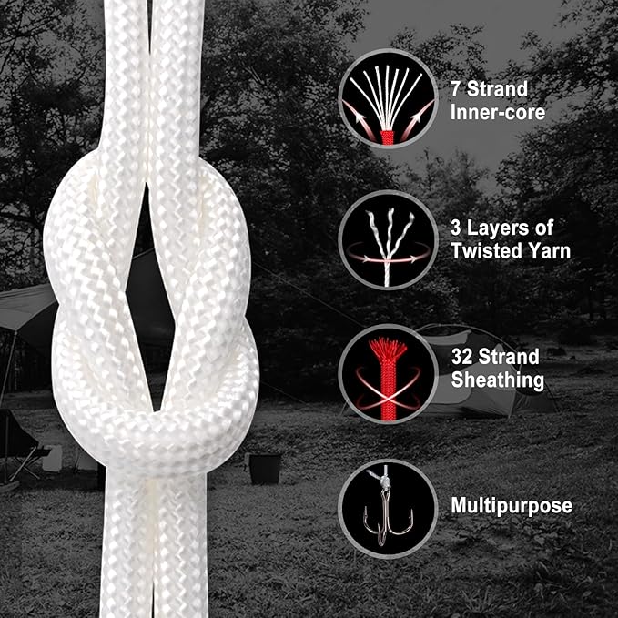 WEREWOLVES Paracord Rope, 7 Strand Type III Parachute Cord 4mm 100ft / 200ft for Crafting, DIY Projects, Survival Bracelets (White, 100 ft)