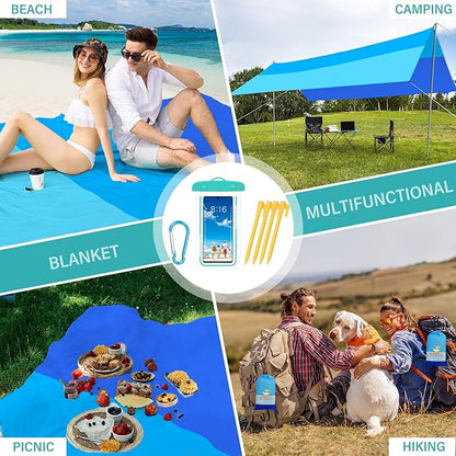 BYDOLL Beach Blanket Sandproof Waterproof 78''×81''1-4 Adults Compact Lightweight Oversized Beach Blanket Large Picnic Mat Beach Blanket for Travel Camping Hiking Picnic