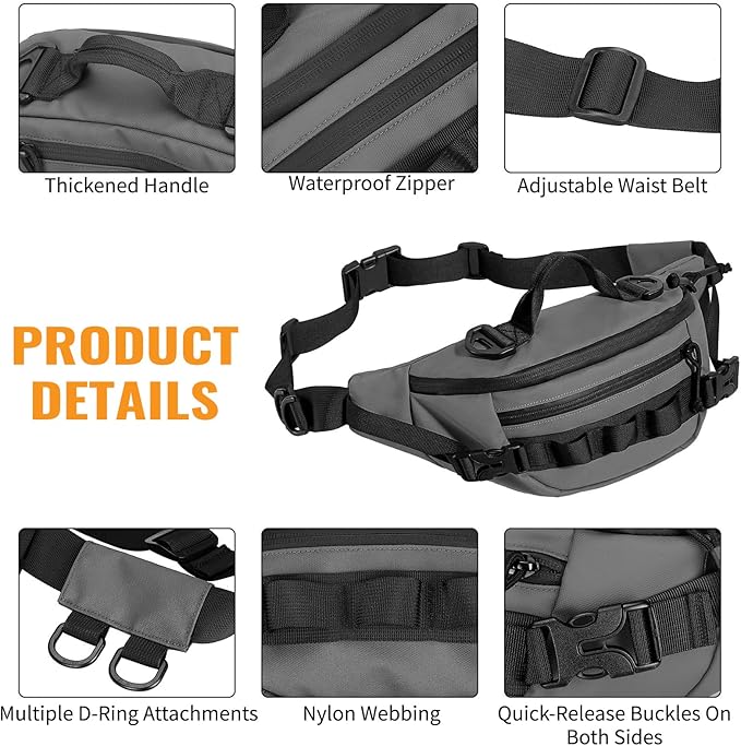 CamGo Tactical Fanny Pack for Men Women Military Waist Bag Molle Utility Hip Belt Pouch Crossbody Bags Bumbag for Cycling Hiking Walking Fishing Grey