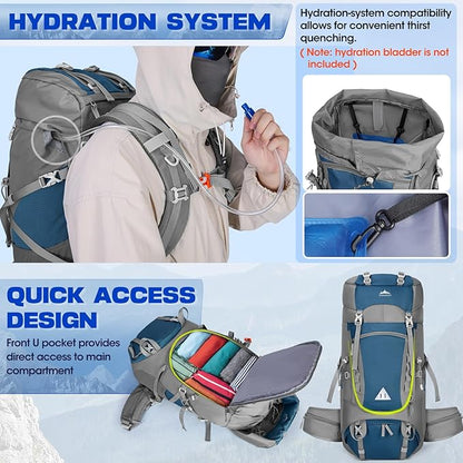 IGOLUMON 60L Hiking Backpack Waterproof Camping Backpack with Rain Cover Large Lightweight Backpacking Backpack for Men Women