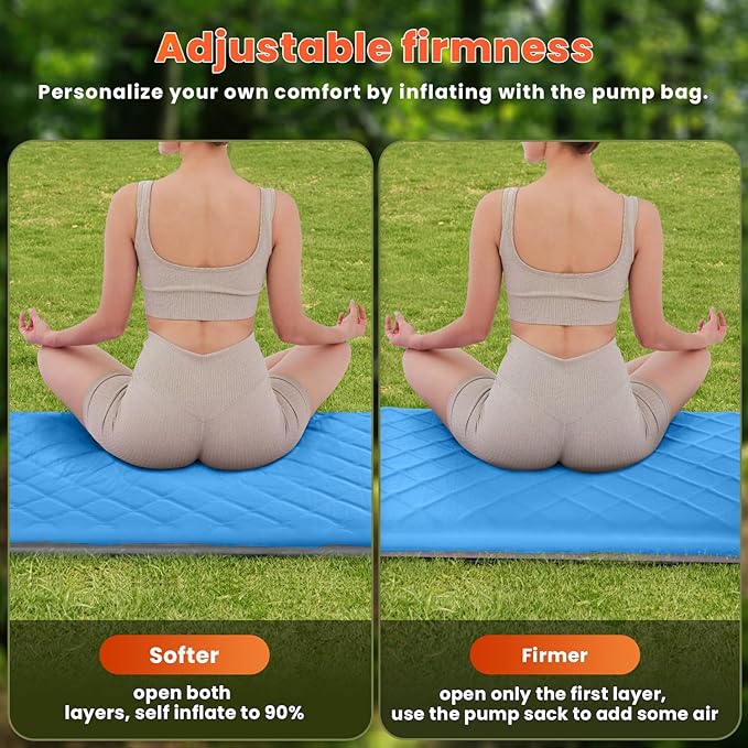 3.2" Ultra Thick Self Inflating Sleeping Pad, Fast Inflating Camping Mattress with Memory Foam, Camping Mat with Pillow & Pump Sack, 4 Season Insulated Sleeping Pad for Camping, Tent