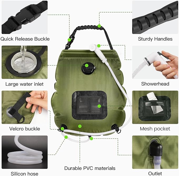 Camping Shower Bag, Camping Shower with Upgraded Hose and Shower Head,Portable Shower for Camping Hiking, Traveling