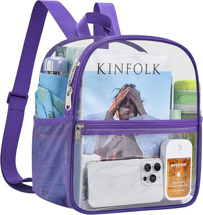 Oraben Clear Backpack for Stadium Events Clear Stadium Backpack 12x6x12 Bag (Nylon Shoulder Straps, Purple)