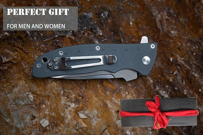FD02 Folding Pocket Knife, 8Cr13MoV Stainless Steel Blade G10 Handle EDC Pocket Knife for Men and Women, Camping Hunting Hiking Fishing Knives Tools (White)