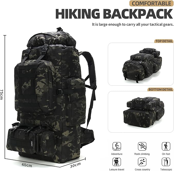 100L Camping Hiking Backpack Molle Rucksack Military Camping Backpacking Daypack