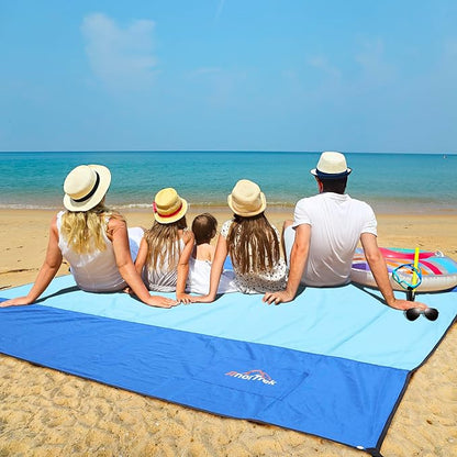 Beach Blanket Sandproof, Extra Large Beach Mat, Sand Free Mat Quick Drying, Lightweight, Soft & Durable Mat for Beach, Yard (Blue & Sky Blue, 10 x 10 FT (1～9 Person))