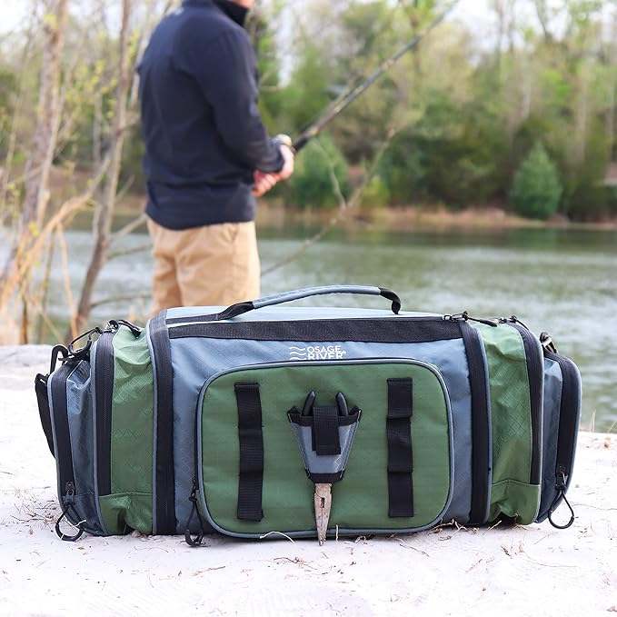 OSAGE RIVER Large Waterproof Fishing Tackle Bag with Padded Shoulder Strap, Ripstop Soft Sided Bag with Fishing Pliers Holder