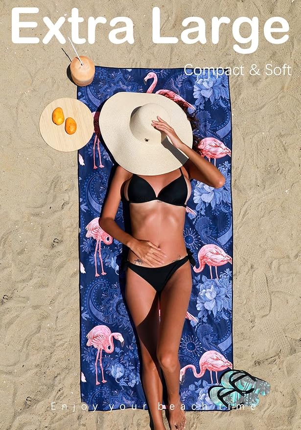 2 Pack Microfiber Lightweight Beach Towel Sand Free Quick Dry Absorbent Thin Compact Towels for Swimming Pool Camping Beach Accessories Large Easy Pack Travel Things for Vacation Essentials Gift