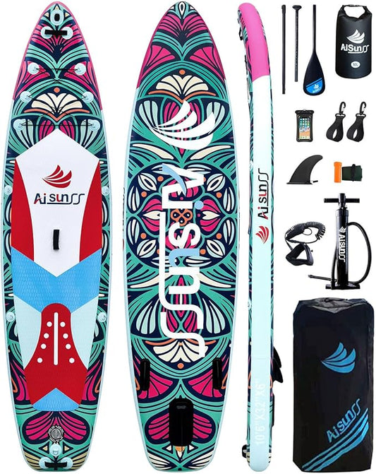 Inflatable Paddle Board for Adult, Paddle Board for All Skill Levels, Wide SUP Board with Primium Accessories Include SUP Carry Bag, Hand Pump, 10L Waterproof Bag and Adj Paddle
