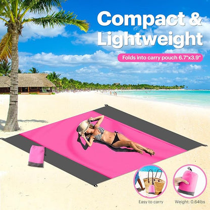 EASYFUN Beach Blanket Sandproof Oversized, 118'' × 110'' Extra Large Beach Mat, Portable Picnic Mat for Travel Camping Hiking, Light Weight Beach Essentials Family Water Resistant Mat Nylon 210T