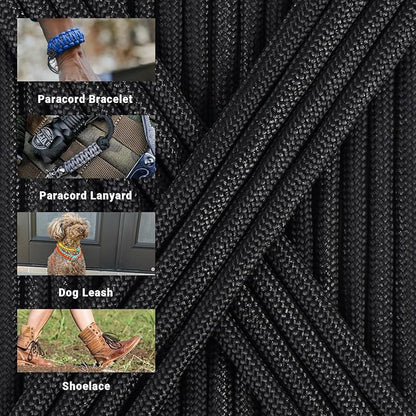 WEREWOLVES Paracord Rope, 7 Strand Type III Parachute Cord 4mm 100ft / 200ft for Crafting, DIY Projects, Survival Bracelets (Black, 100 ft)