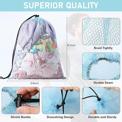 20PCS Mesh Bags: Nylon Mesh Drawstring Bags, 13"X15.5", Black, Navy Blue, Green, Light Red, Hot Pink, Orange, Grey, Purple, Yellow - Gym, Shower, Travel, Laundry, Storage, Organization, Beach