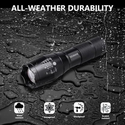 18650 Lightweight Flashlight Military Flashlight LED Pocket Flashlight Handheld Powerful Flashlight,5 Modes Zoomable, Aluminum Alloy,Waterproof for Home and Outdoor