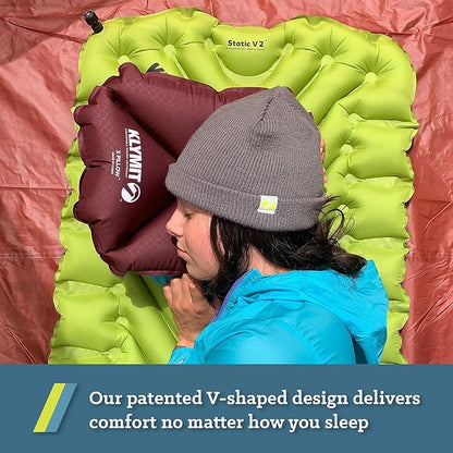 KLYMIT Static V2 Inflatable Sleeping Pad | Portable, Ultralight, Easy to Inflate, Foldable Air Bed for Camping, Backpacking & Hiking — Green