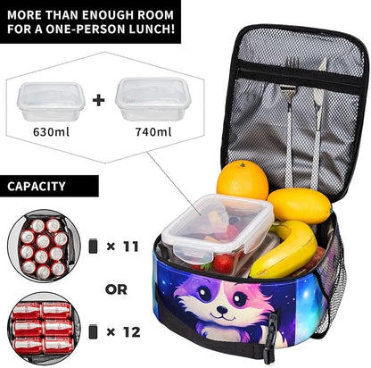 Galaxy Fox Printed Insulated Lunch Box Portable Lunch Bag with Detachable Handle,Reusable Lunchbox for Office Work Travel Picnic Camping Beach