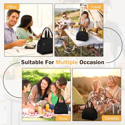 Lunch Box For Women, Insulated Lunch Bag Waterproof Lunch Box Lunch Tote Bag Large Capacity Reusable Insulated Cooler for Work Office Camping Travel, Fits 9 x 7 inch (Black)