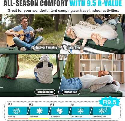 Self Inflating Sleeping Pad with Electric Pump, 4" Thick Ultralight Memory Foam Camping Mattress, Telescopic & Compact, Fast Inflate Insulated Camping Air Mats for Car Travel/Tent/Cot,Green