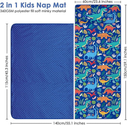 Kids Sleeping Bag Nap Mat with Removable Pillow and Blanket,Extra Thick Large 2 in 1 Slumber Bags for Boys Girls,Toddler Nap Mat for Preschool Daycare Travel Camping