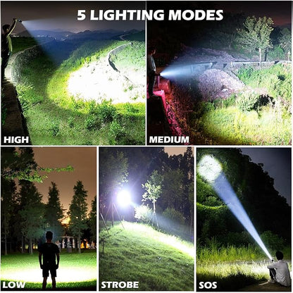 Rechargeable LED Flashlights High Lumens, 990000 Lumens Super Bright Flashlight with 5 Modes & Waterproof, Powerful Handheld Flashlight for Camping Emergencies