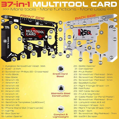 37-in-1 Credit Card Tool Black & Silver Sets Men's Gifts (2 Sets in 1 Pack). Wallet Multitool Card Tool Gift. Wallet Multitool Card Tool Gifts for Dad. Best Gifts for Men Who Have Everything
