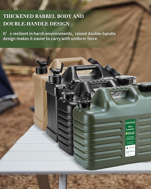 5 Gallon Water Jug, Camping Water Container, Truly No Leakage Water Storage, Large Military Green Water Tank,BPA Free Portable Emergency Overlanding Gear for Outdoors Hiking