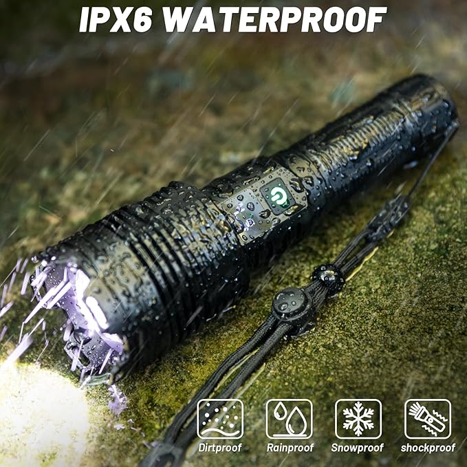 Rechargeable Flashlights High Lumens LED: 990,000 Lumens Bright Powerful Tactical Flash Light with Magnetic Base, Digital Display, 5 Modes, IPX6 Waterproof Torch for Camping Emergencies