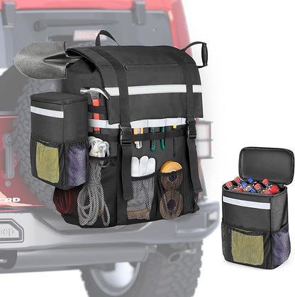 Spare Tire Trash Bag with a Car Trash Can, Tailgate Trash Bag for Truck, SUV or Car, Fits Tire up to 40”, Black