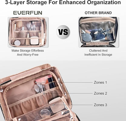 Everfun Hanging Travel Toiletry Bag for Women Traveling With Leakproof Compartment Makeup Cosmetic Organizer Dopp Kit Travel Accessories Essentials Must Have