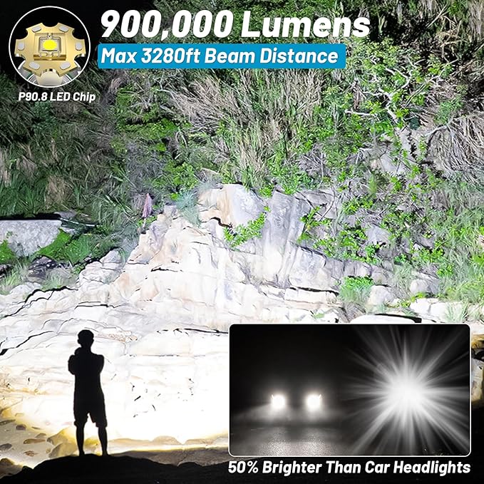 Rechargeable Flash Light Flashlights High Lumens, 990000 Lumens Super Bright LED Tactical Flashlight, 5 Modes IPX6 Waterproof, Powerful Handheld Flashlights for Camping Emergency Outdoor